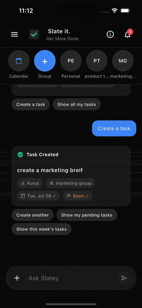 Notification centre showing grouped notifications from different groups.