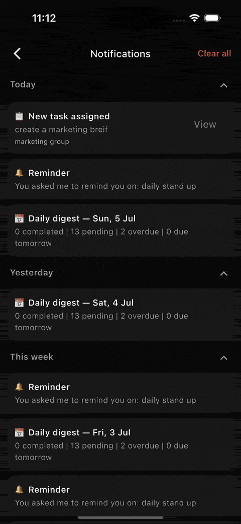 Task detail screen with a PING button to nudge the owner.